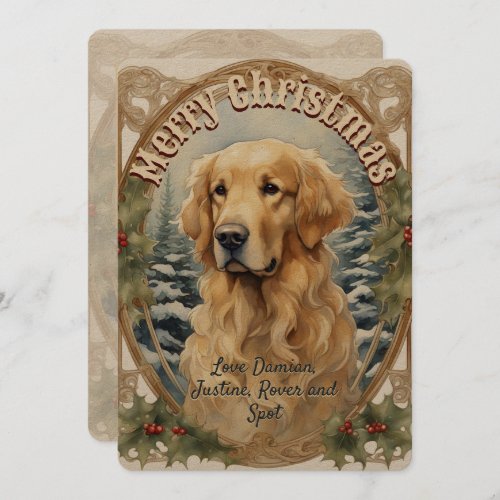 Golden Retriever Dog Vintage Christmas Card