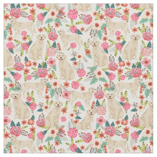 golden retriever dog vintage florals cream fabric