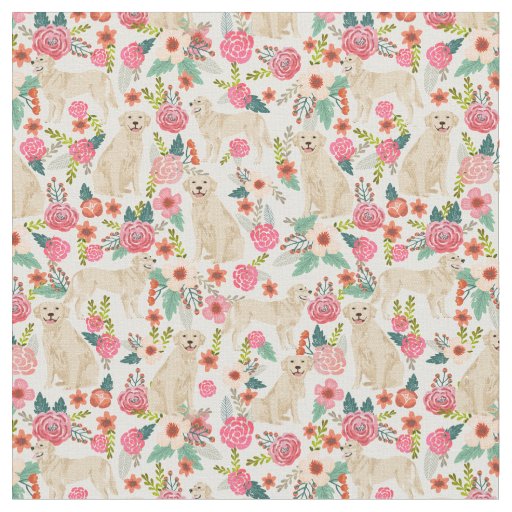 golden retriever dog vintage florals cream fabric