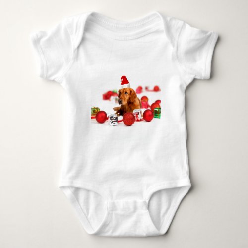 Golden Retriever Dog W Red Santa Hat Christmas Baby Bodysuit