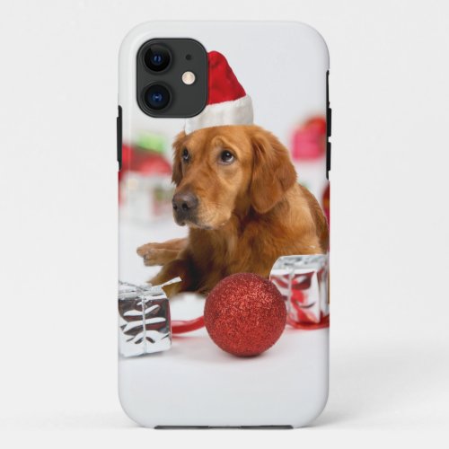 Golden Retriever Dog W Red Santa Hat Christmas iPhone 11 Case