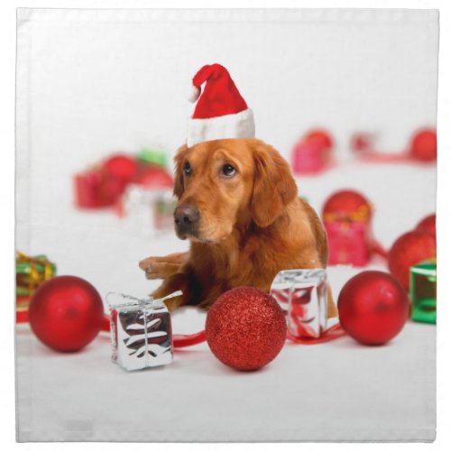 Golden Retriever Dog W Red Santa Hat Christmas Cloth Napkin