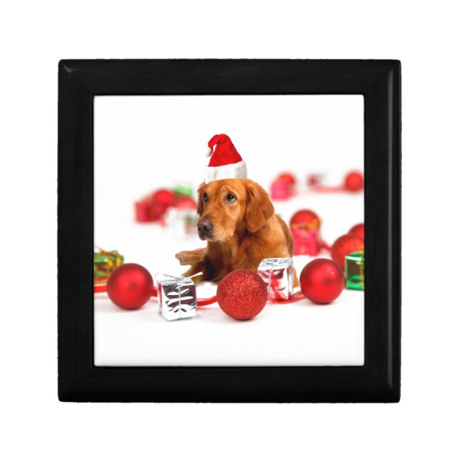 Golden Retriever Dog W Red Santa Hat Christmas Jewelry Box (Front)