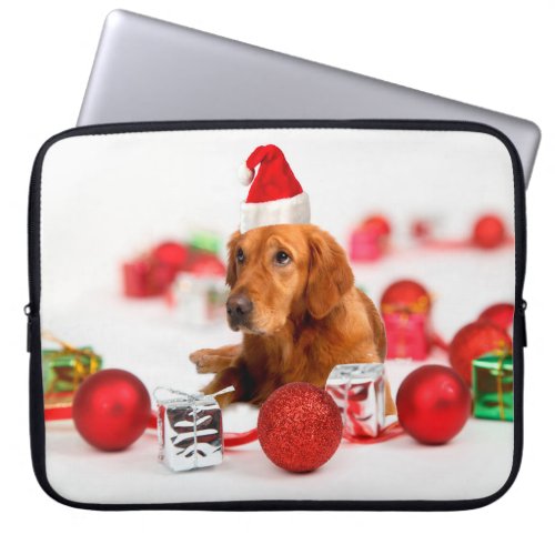 Golden Retriever Dog W Red Santa Hat Christmas Laptop Sleeve