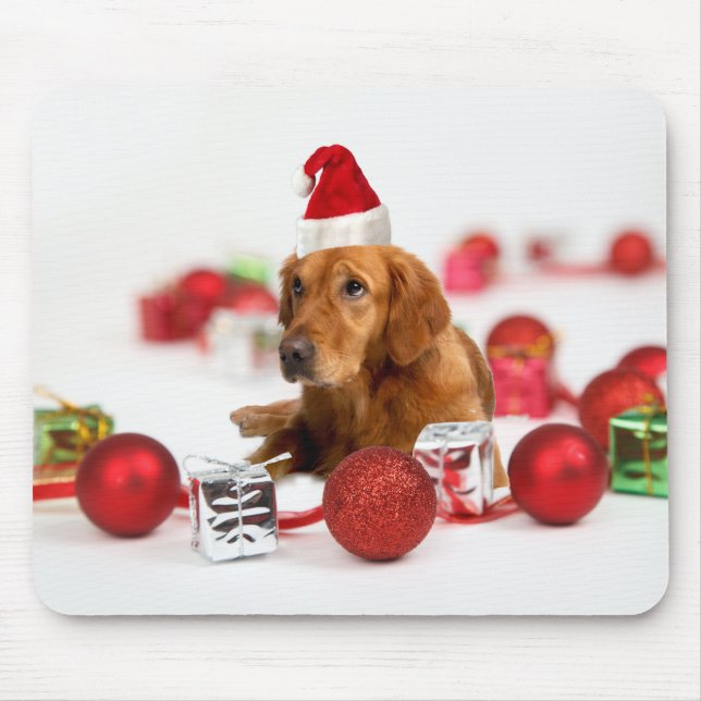 Golden Retriever Dog W Red Santa Hat Christmas Mouse Pad (Front)