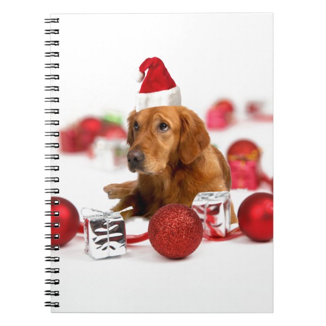 Golden Retriever Dog W Red Santa Hat Christmas Notebook (Front)