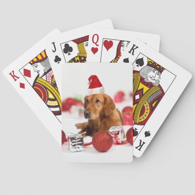 Golden Retriever Dog W Red Santa Hat Christmas Poker Cards (Back)