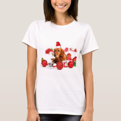 Golden Retriever Dog W Red Santa Hat Christmas T_Shirt
