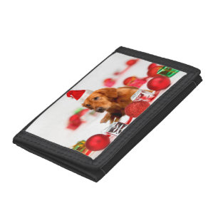 Golden Retriever Dog W Red Santa Hat Christmas Tri-fold Wallet