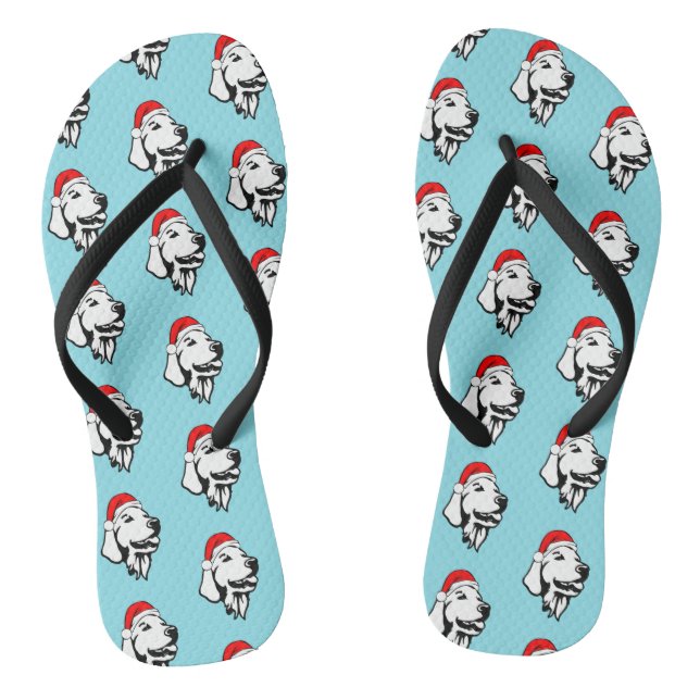 Golden Retriever Dog W Red Santa Hat Pattern Flip Flops (Footbed)