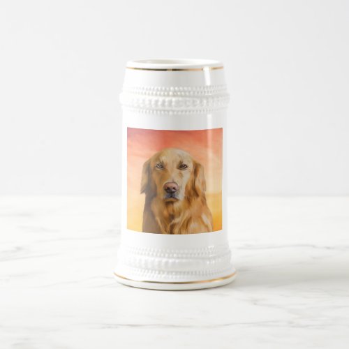 Golden Retriever Dog Water Color Art Oil Painting Beer Stein