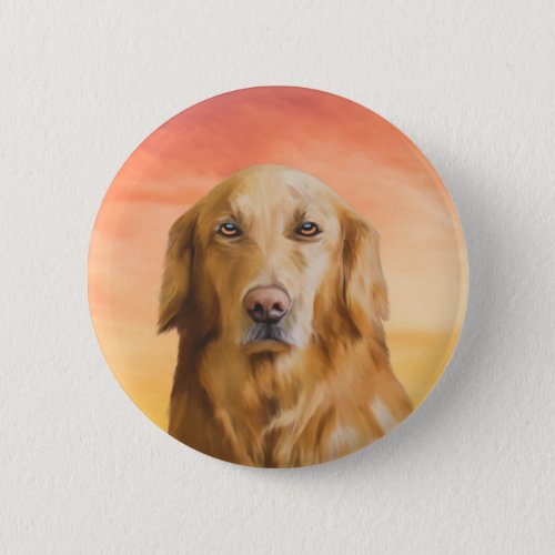 Golden Retriever Dog Water Color Art Oil Painting Button