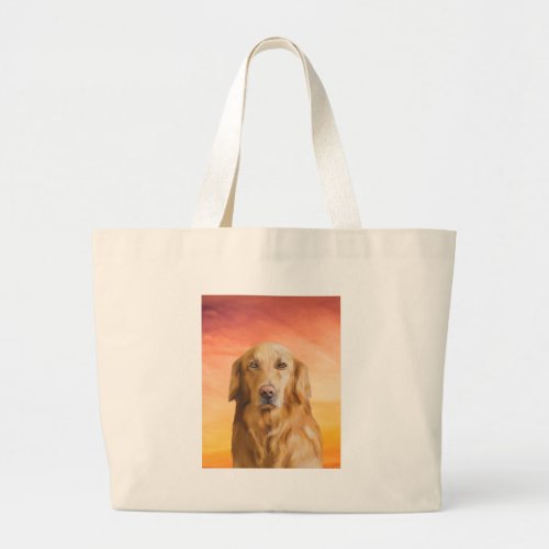 Golden Retriever Dog Water Color Art Oil Painting Large Tote Bag