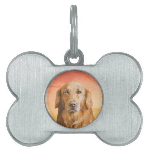 Golden Retriever Dog Water Color Art Oil Painting Pet Name Tag