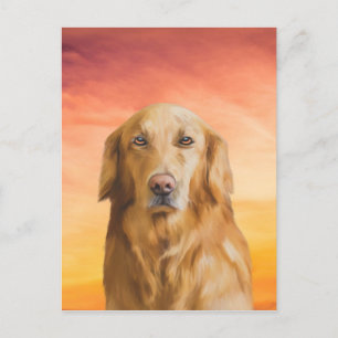 Golden Retriever Dog Water Color Art Oil Painting Postcard