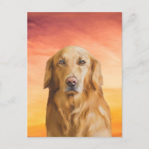 Golden Retriever Dog Water Color Art Oil Painting Postcard