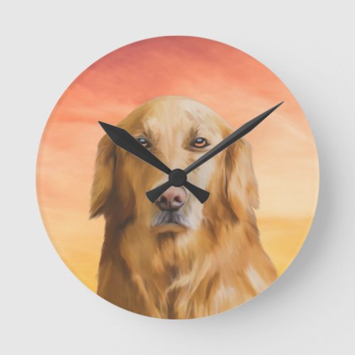 Golden Retriever Dog Water Color Art Oil Painting Round Clock