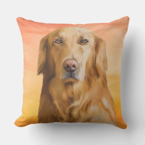 Golden Retriever Dog Water Color Art Oil Painting Throw Pillow