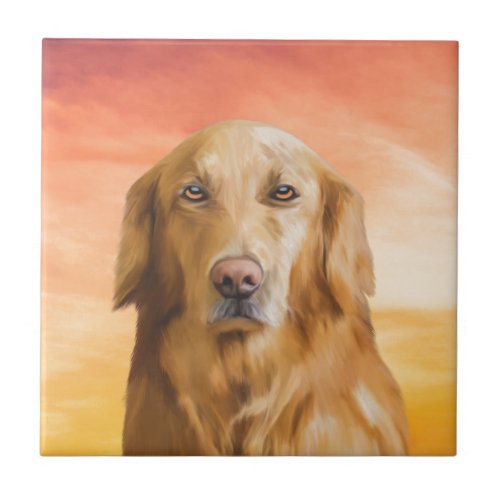 Golden Retriever Dog Water Color Art Oil Painting Tile