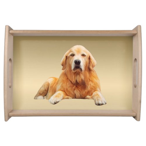 Golden retriever Dog Water Color Art Painting Serving Tray
