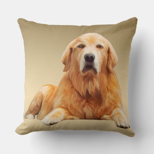 Golden Retriever Dog Water Color Art Painting Throw Pillow