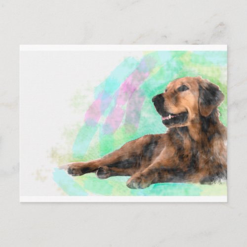 Golden Retriever Dog Water Color Painting Postcard