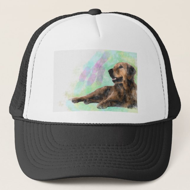 Golden Retriever Dog Water Color Painting Trucker Hat (Front)