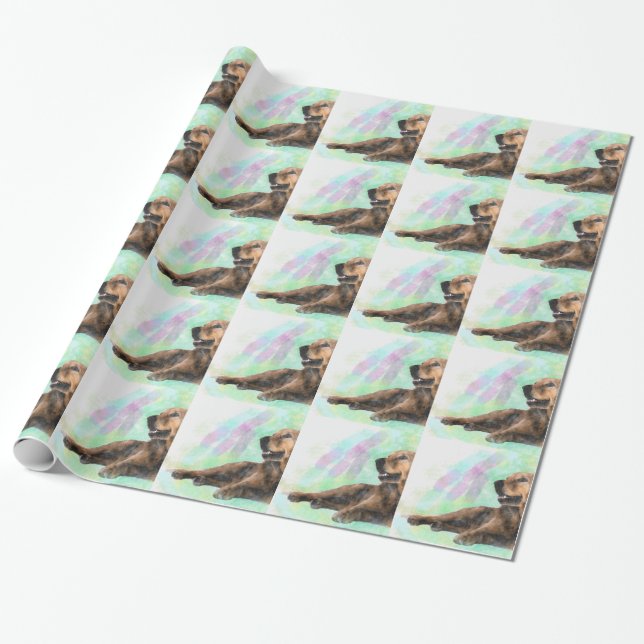 Golden Retriever Dog Water Color Painting Wrapping Paper (Unrolled)