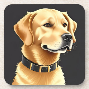 Golden Retriever Dog Wearing a Leather Collar Beverage Coaster