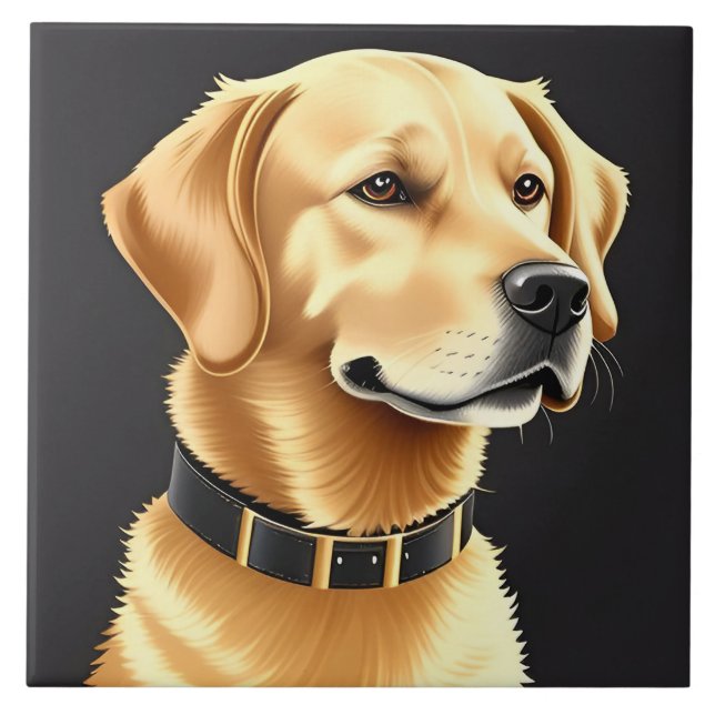 Golden Retriever Dog Wearing a Leather Collar Ceramic Tile (Front)