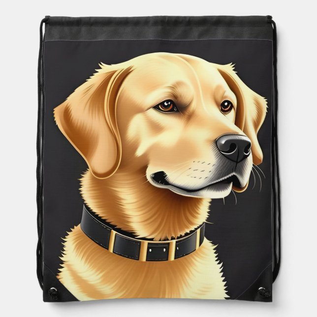 Golden Retriever Dog Wearing a Leather Collar Drawstring Bag (Front)