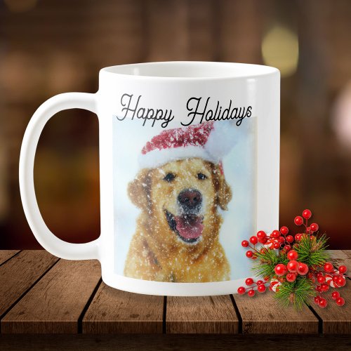 Golden Retriever Dog wearing Christmas Santa hat Coffee Mug