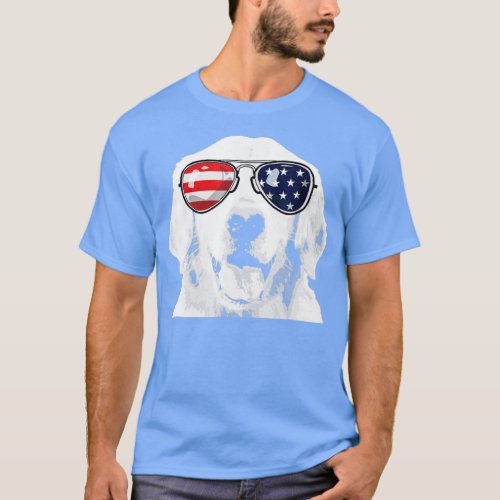 Golden Retriever Dog Wearing USA Flag Sunglasses T_Shirt