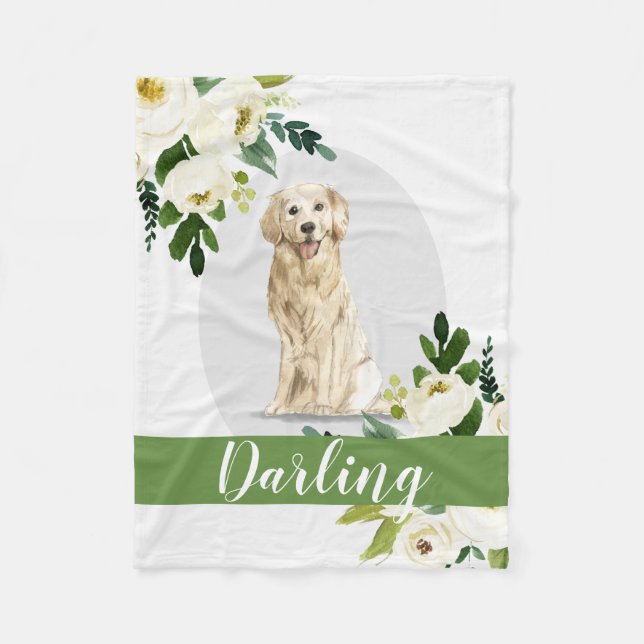 Golden Retriever Dog white personalized watercolor Fleece Blanket (Front)