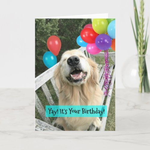 Golden Retriever Dog With Balloons Birthday Card