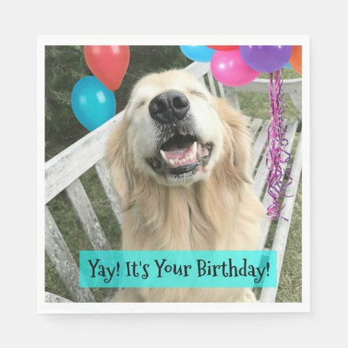 Golden Retriever Dog With Balloons Birthday Napkins