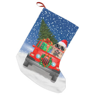 Cute Preppy Golden Retriever Christmas Jeep - Golden Retriever