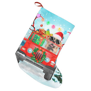 Cute Preppy Golden Retriever Christmas Jeep - Golden Retriever