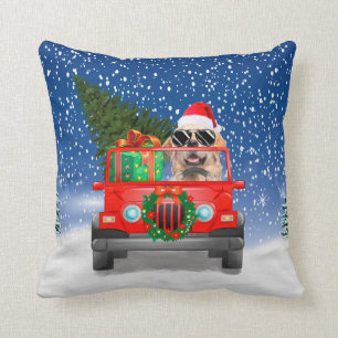 Golden Retriever dog with Christmas gifts Throw Pillow