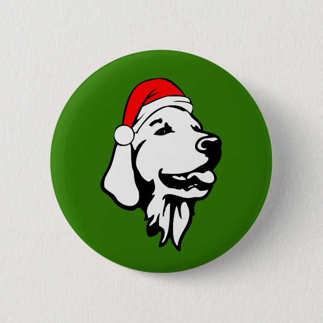 Golden Retriever_Dog with Christmas Santa Hat Pinback Button (Front)