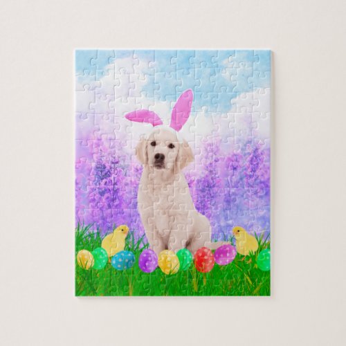 Golden Retriever Dog with Easter Eggs Bunny Chicks Jigsaw Puzzle