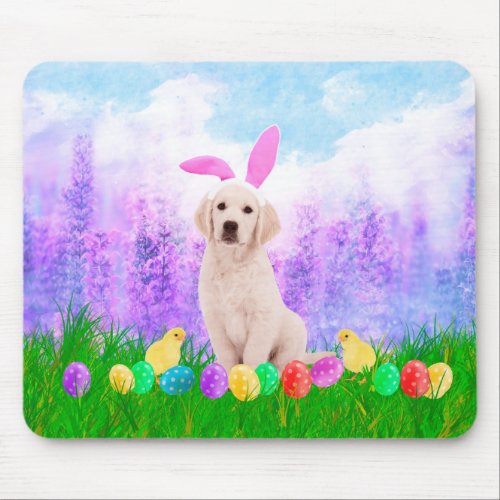 Golden Retriever Dog with Easter Eggs Bunny Chicks Mouse Pad
