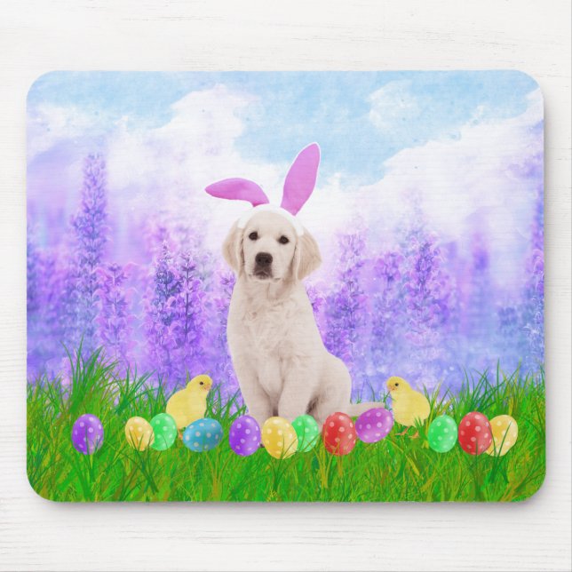 Golden Retriever Dog with Easter Eggs Bunny Chicks Mouse Pad (Front)
