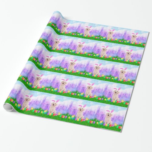 Golden Retriever Dog with Easter Eggs Bunny Chicks Wrapping Paper