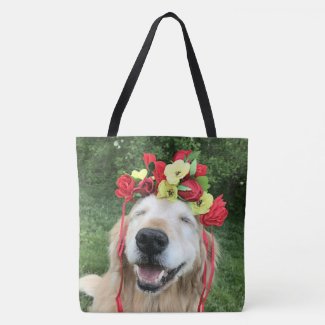 Golden Retriever Dog With Flower Crown Tote Bag