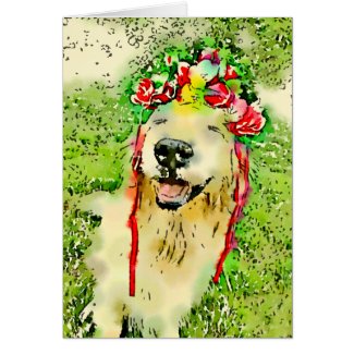 Golden Retriever Dog With Flower Crown Watercolor Card