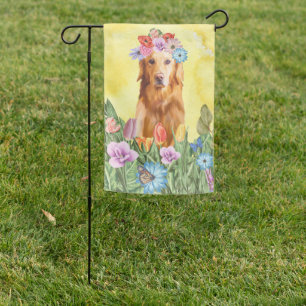 Golden Retriever Dog with Flowers Spring Garden Flag