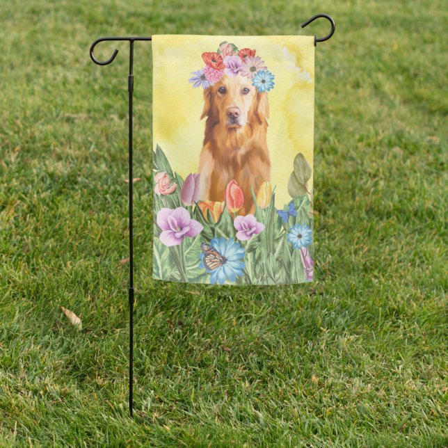 Golden Retriever Dog with Flowers Spring Garden Flag (In SItu)