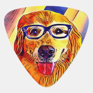 Golden Retriever Dog With Nerd Glasses Graphic Guitar Pick