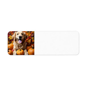 Golden Retriever Dog with Pumpkins & Leaves Label